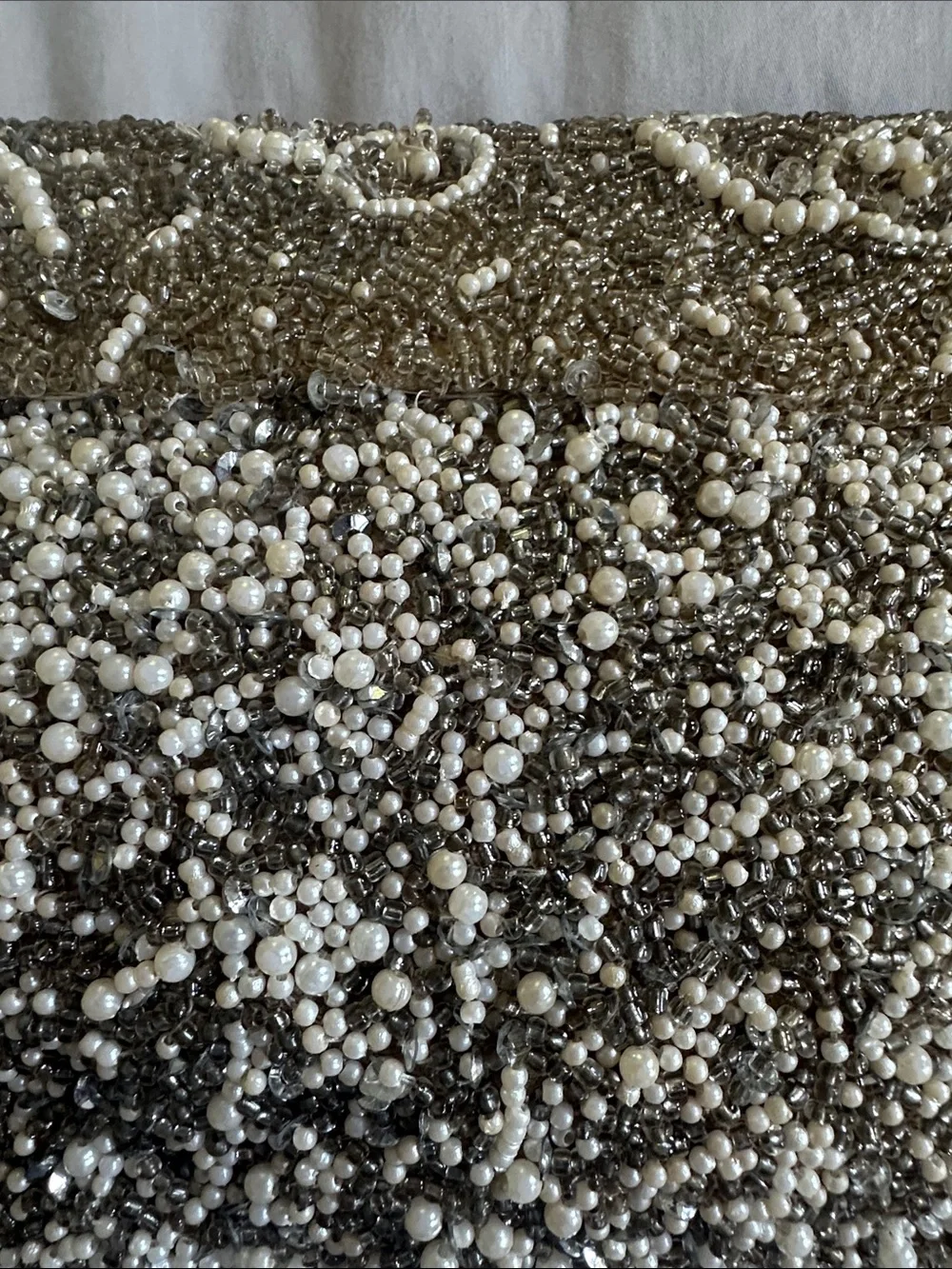 Pearl Beaded Evening Clutch Bag - Cream/Gold